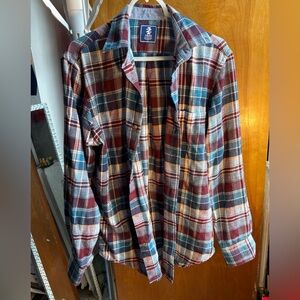 Izod Teal and Maroon Plaid Flannel Shirt
